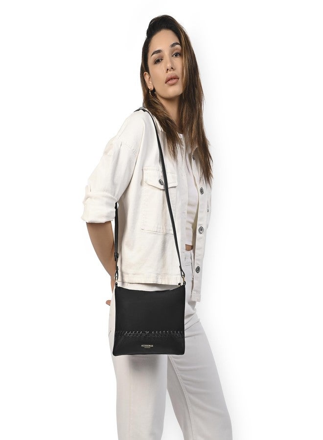 Accessorize London Women's Black Stitch Detail Sling Bag with Adjustable Strap| crossbody sling bag for women stylish|Ladies everyday use sling bag|Shoulder bag for woman - Image 2