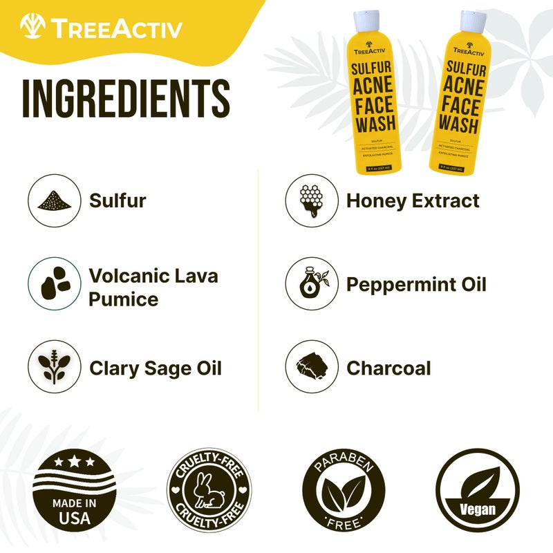 TreeActiv Sulfur Acne Face Wash Original Formula, 8 fl oz, Exfoliating Acne Face Wash for Men & Women, Sulfur Acne Wash for Acne, Activated Charcoal & Pumice, Foaming Daily Women and Men's Face Wash - Image 5