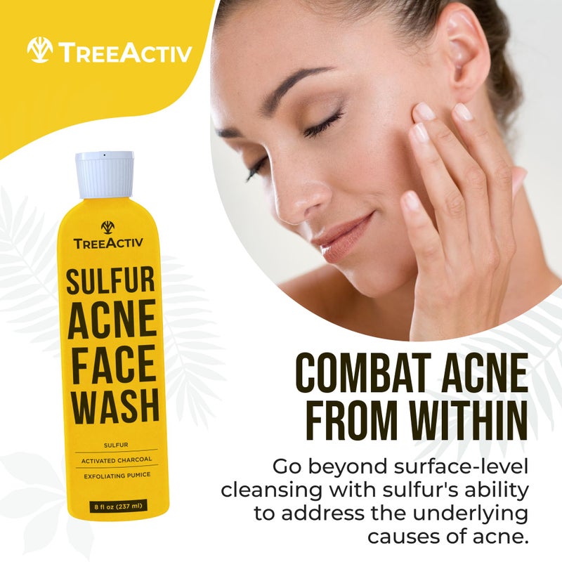 TreeActiv Sulfur Acne Face Wash Original Formula, 8 fl oz, Exfoliating Acne Face Wash for Men & Women, Sulfur Acne Wash for Acne, Activated Charcoal & Pumice, Foaming Daily Women and Men's Face Wash - Image 3
