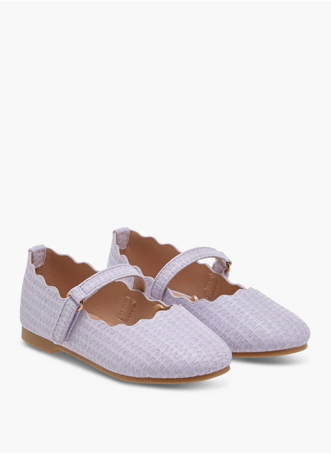 JUNIORS Scallop Detail Ballerina Shoes with Hook and Loop Closure