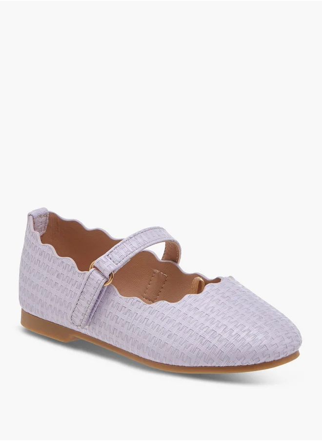 جونيورز Girls Scallop Detail Ballerina Shoes with Hook and Loop Closure