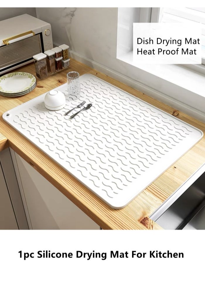 Kutis - 1-Piece Silicone Drying Mat For Kitchen Countertops Dish Drying Mat Cup Drying Mat Heat Proof Mat White 30x40 Centimeter - Image 1