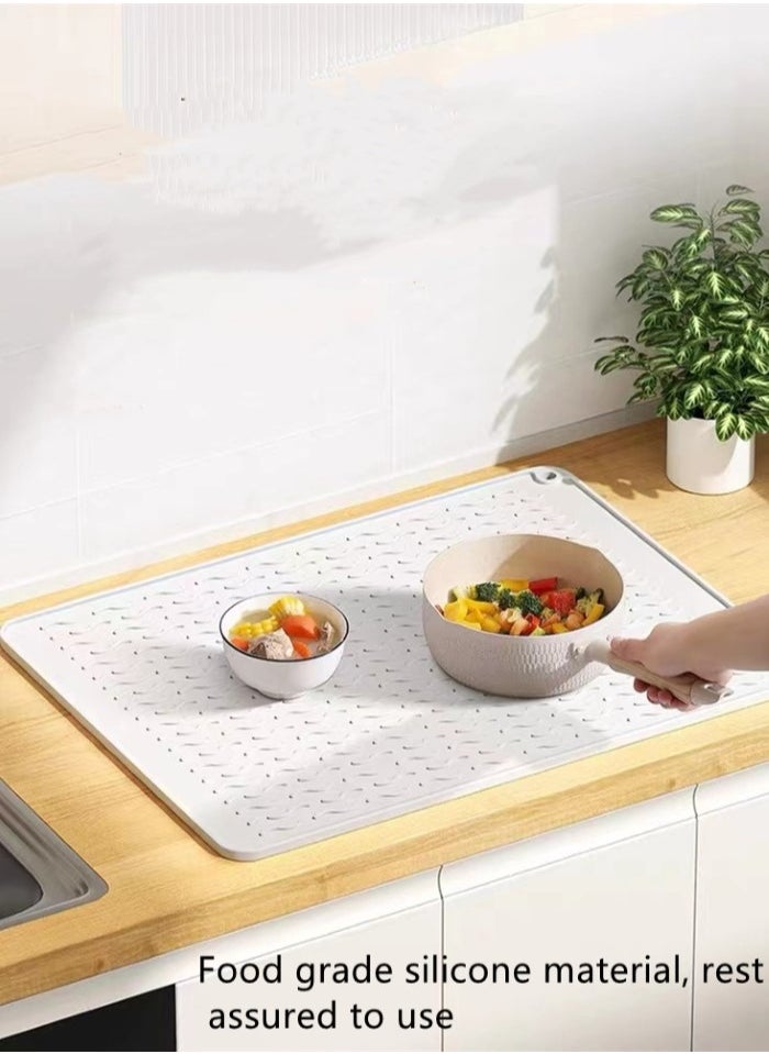 Kutis - 1-Piece Silicone Drying Mat For Kitchen Countertops Dish Drying Mat Cup Drying Mat Heat Proof Mat White 30x40 Centimeter - Image 1