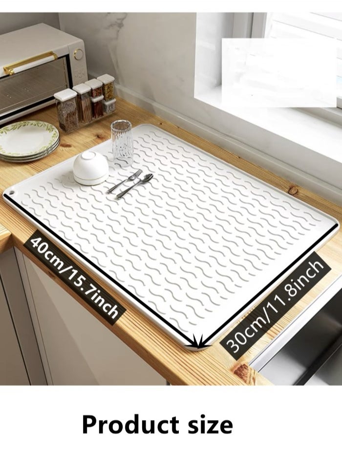 Kutis - 1-Piece Silicone Drying Mat For Kitchen Countertops Dish Drying Mat Cup Drying Mat Heat Proof Mat White 30x40 Centimeter - Image 1