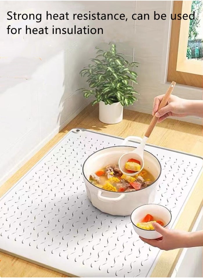 Kutis - 1-Piece Silicone Drying Mat For Kitchen Countertops Dish Drying Mat Cup Drying Mat Heat Proof Mat White 30x40 Centimeter - Image 1