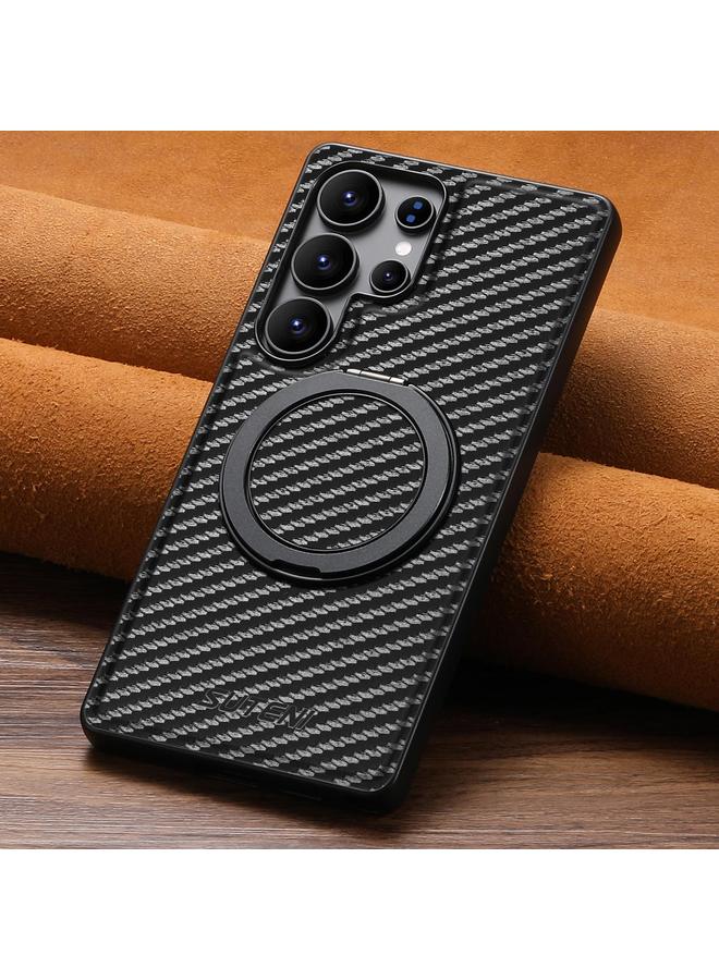 Suteni Case For Samsung Galaxy S25 Ultra 5G G3 Carbon Fiber Leather 360 Rotation Holder MagSafe Phone Case - Image 2