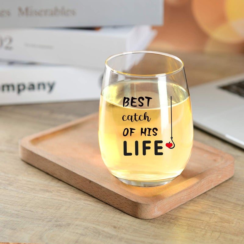 JERIO One Great Fisherman, Best Catch of His Life Glass Set Couple Gift for Engagement, Wedding, Anniversary Gi Bridal Shower Gift For Bride - Image 5