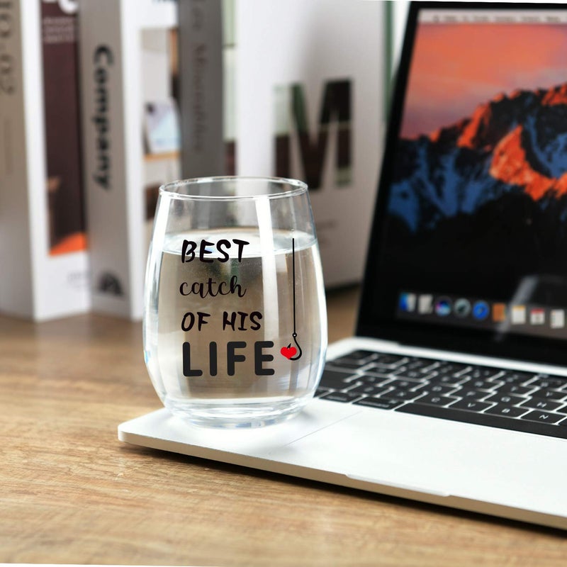 JERIO One Great Fisherman, Best Catch of His Life Glass Set Couple Gift for Engagement, Wedding, Anniversary Gi Bridal Shower Gift For Bride - Image 4