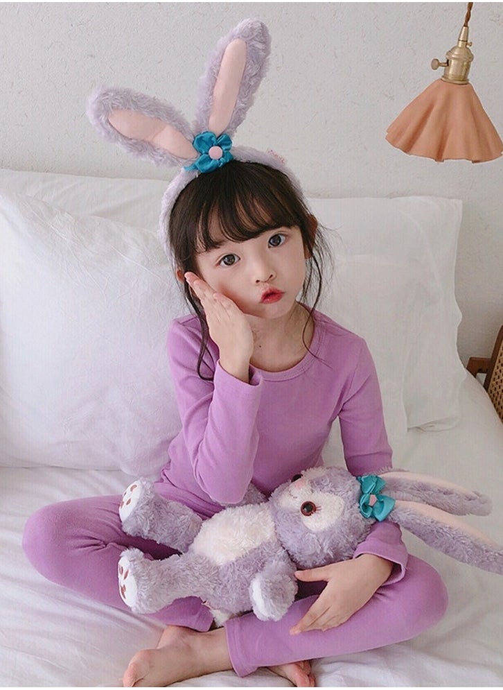 Loquat - Kids Solid Color Thermal Underwear Set Cotton Soft Long Johns Base Layer Top & Bottom Children's Pajama Set Taro Purple - Image 1