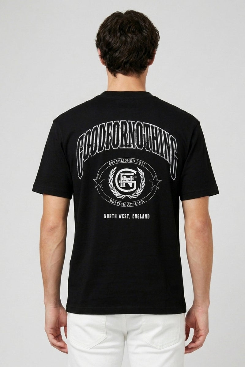 GOOD FOR NOTHING Men Crew Neck Graphic Print Short Sleeve T-Shirt, Black - Image 3