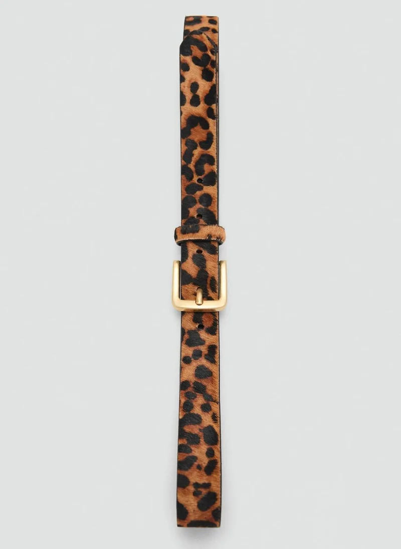 مانجو Animal Print Leather Belt