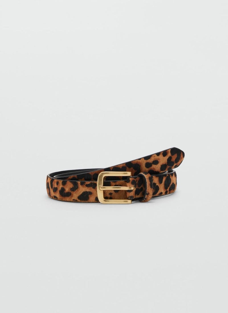 MANGO Animal Print Leather Belt - Image 1