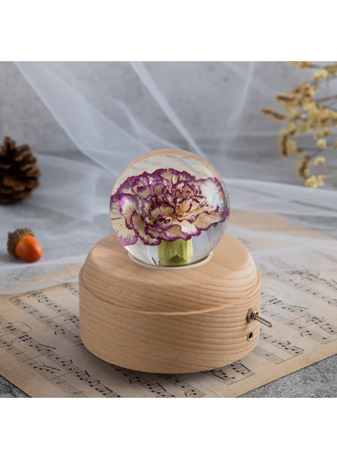 Creative Dandelion Eternal Flower Ornaments Eight Music Box Crystal Ball To Send Girls Birthday Gift Z1-Color:Big Round Warm Light Rotating Music Box Purple Carnation-Dimensions:Large (diameter 8cm) Ball - Image 1