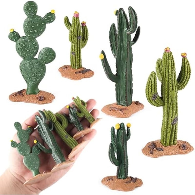 Desert Animal Figurines Set with Model Cactus - Artificial Greenery Plant Fake Cacti - Desert Diorama Project - Great for Sand Table Landscape Scene Accessories Decoration - Image 1