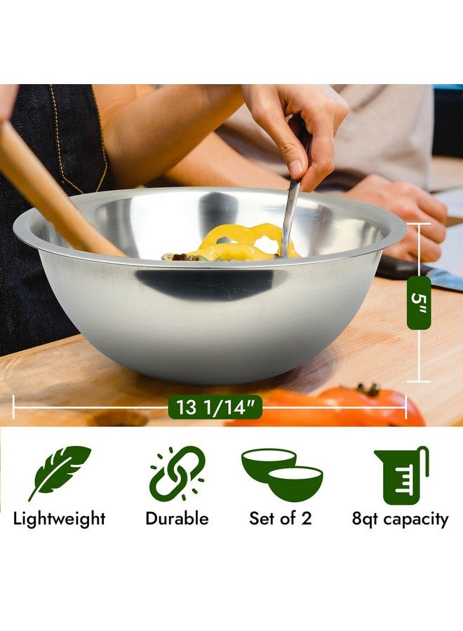 جريت كريدينشالز مجموعة من وعاءين للخلط من Great Credentials، سعة 8 كوارت، من الفولاذ المقاوم للصدأ، للطهاة المحترفين، للمطابخ التجارية، قطر 13.25 بوصة، قاعدة مسطحة - Image 1