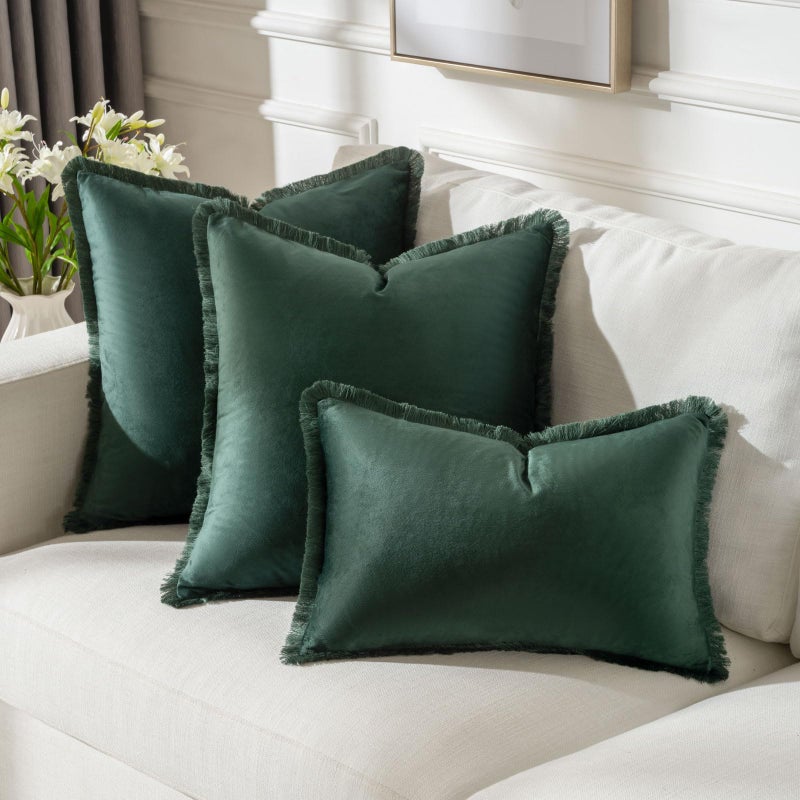 FUTEI Army Green Boho Throw Pillow Covers with Tassels 16x16 Inch Set of 2 Soft Velvet Decorative Cushion Case Home Decor for Couch Bed Living Room - Image 5