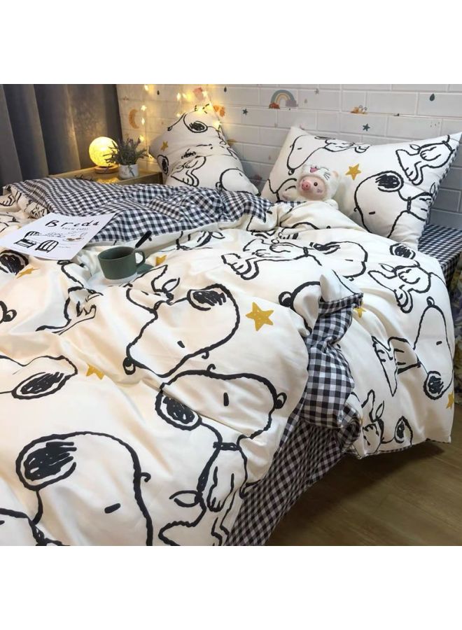 Washed Cotton Four-piece Quilt Cover Single Bedding Student Dormitory Quilt Quilt Cover Sanding Three-piece Bed Sheet Person-Color:Happy Snoopy-Specifications:2.0m Four-piece Set - Image 1