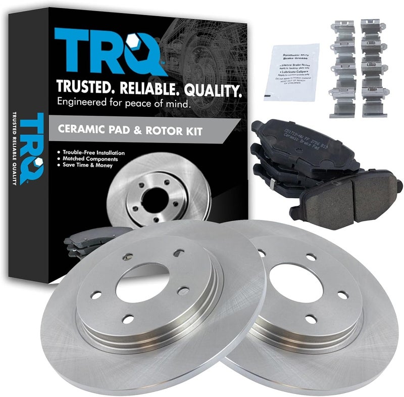 TRQ Rear Brake Pad & Rotor Kit Brake Pads Brake Rotor Ceramic Compatible with 2014-2016 Chrysler Town & Country 2013-2016 Dodge Grand Caravan 2013 Journey 2013-2014 Ram C/V - Image 1