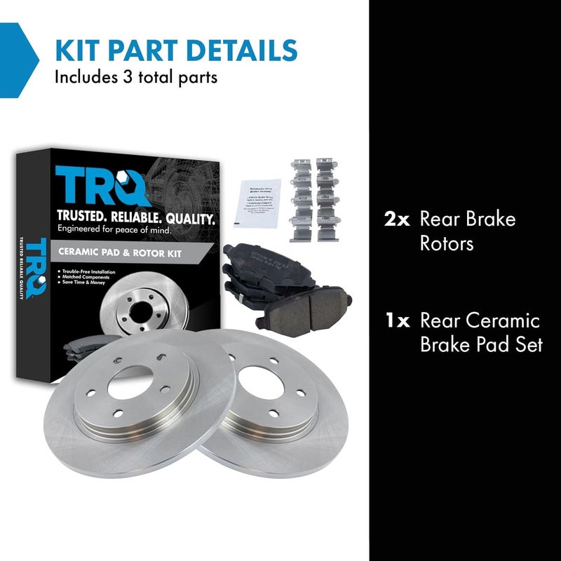 TRQ Rear Brake Pad & Rotor Kit Brake Pads Brake Rotor Ceramic Compatible with 2014-2016 Chrysler Town & Country 2013-2016 Dodge Grand Caravan 2013 Journey 2013-2014 Ram C/V - Image 2