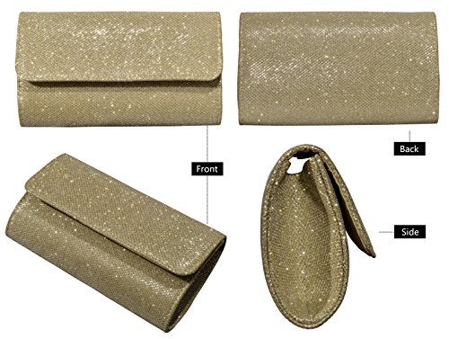 Outrip Women's Evening Bag Clutch Purse Glitter Party Wedding Handbag with Chain (Gold) - Image 3