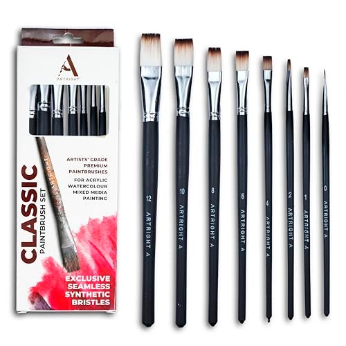 Artright Premium Flat Paintbrush Set of 8, Handmade Artist Brushes for Acrylic, Watercolour Painting, Useful for Beginner & Professional, Wooden Handle (0, 1, 2, 4, 6, 8, 10, 12inch) - Image 1