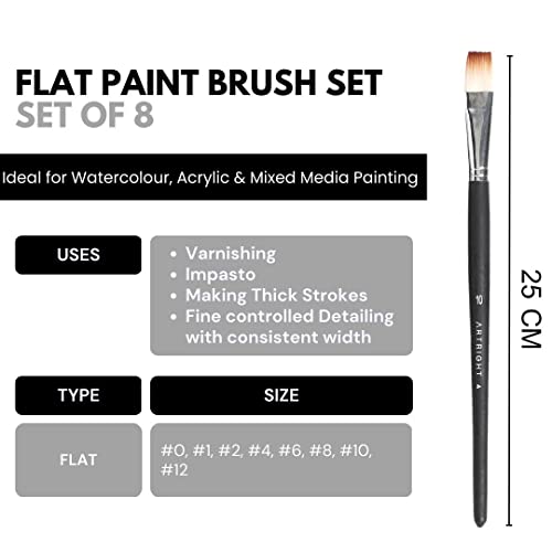 Artright Premium Flat Paintbrush Set of 8, Handmade Artist Brushes for Acrylic, Watercolour Painting, Useful for Beginner & Professional, Wooden Handle (0, 1, 2, 4, 6, 8, 10, 12inch) - Image 2