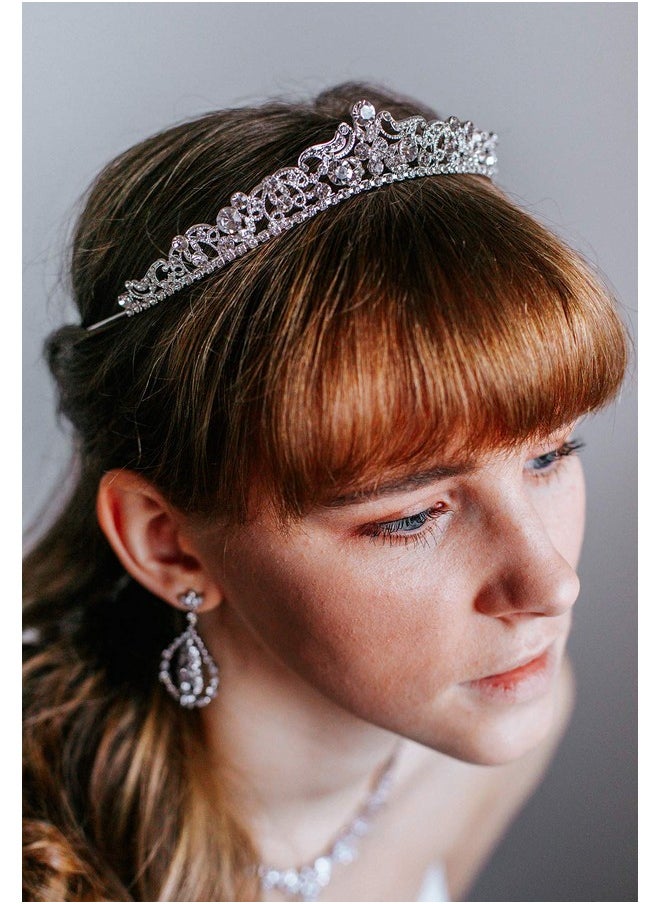SWEETV - Silver Wedding Tiaras And Crowns Rhinestone Bridal Crown Princess Tiara Headpieces For Women And Flower Girls - Image 1