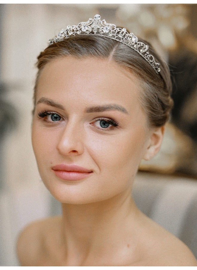 SWEETV - Silver Wedding Tiaras And Crowns Rhinestone Bridal Crown Princess Tiara Headpieces For Women And Flower Girls - Image 1