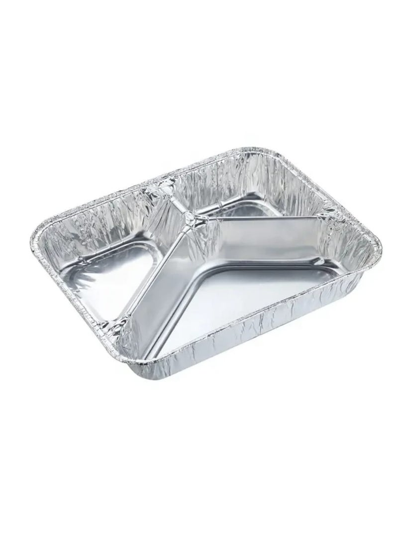 صينية ألومنيوم مقسمة 3 خانات | حافظة طعام للاستعمال مرة واحدة – مناسبة للغداء، العزومات، والرحلات (20 قطعه) - Image 1