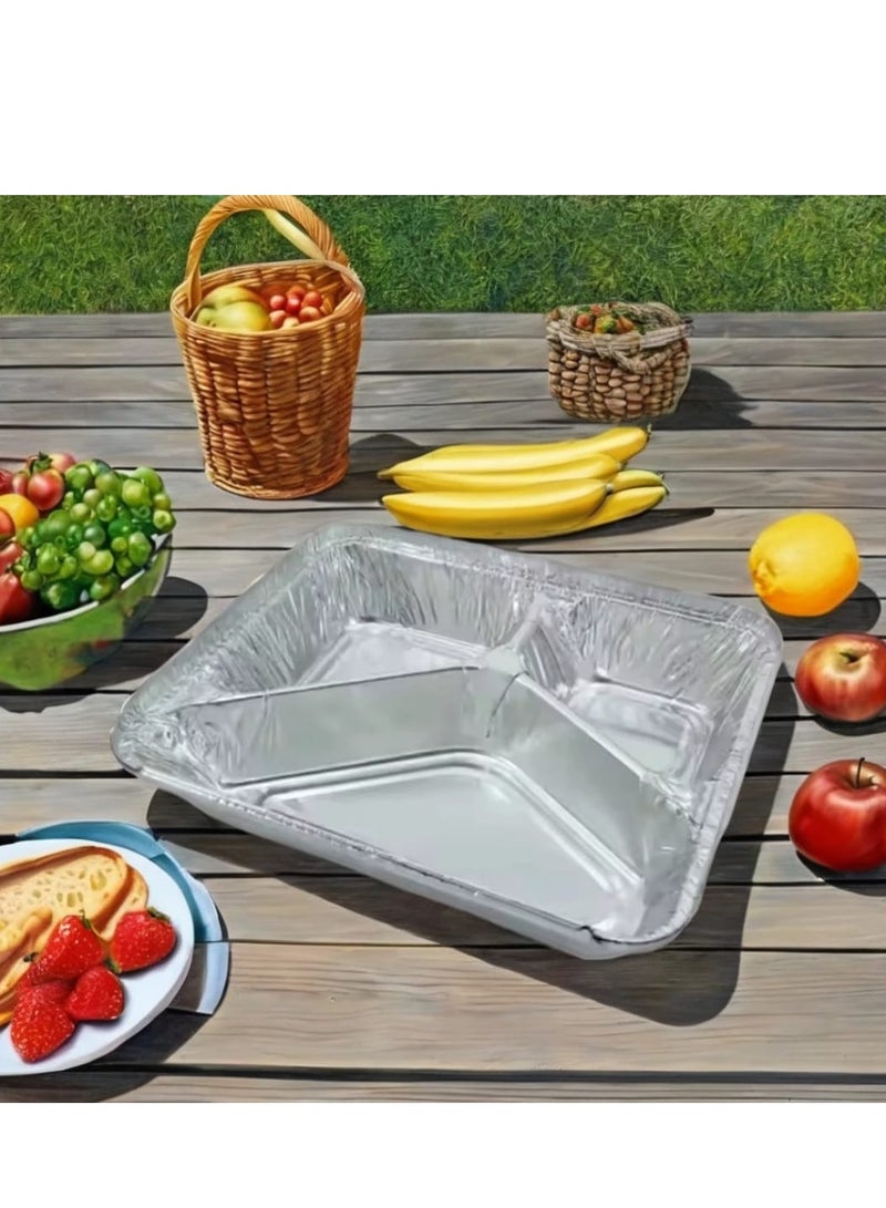 صينية ألومنيوم مقسمة 3 خانات | حافظة طعام للاستعمال مرة واحدة – مناسبة للغداء، العزومات، والرحلات (20 قطعه) - Image 3