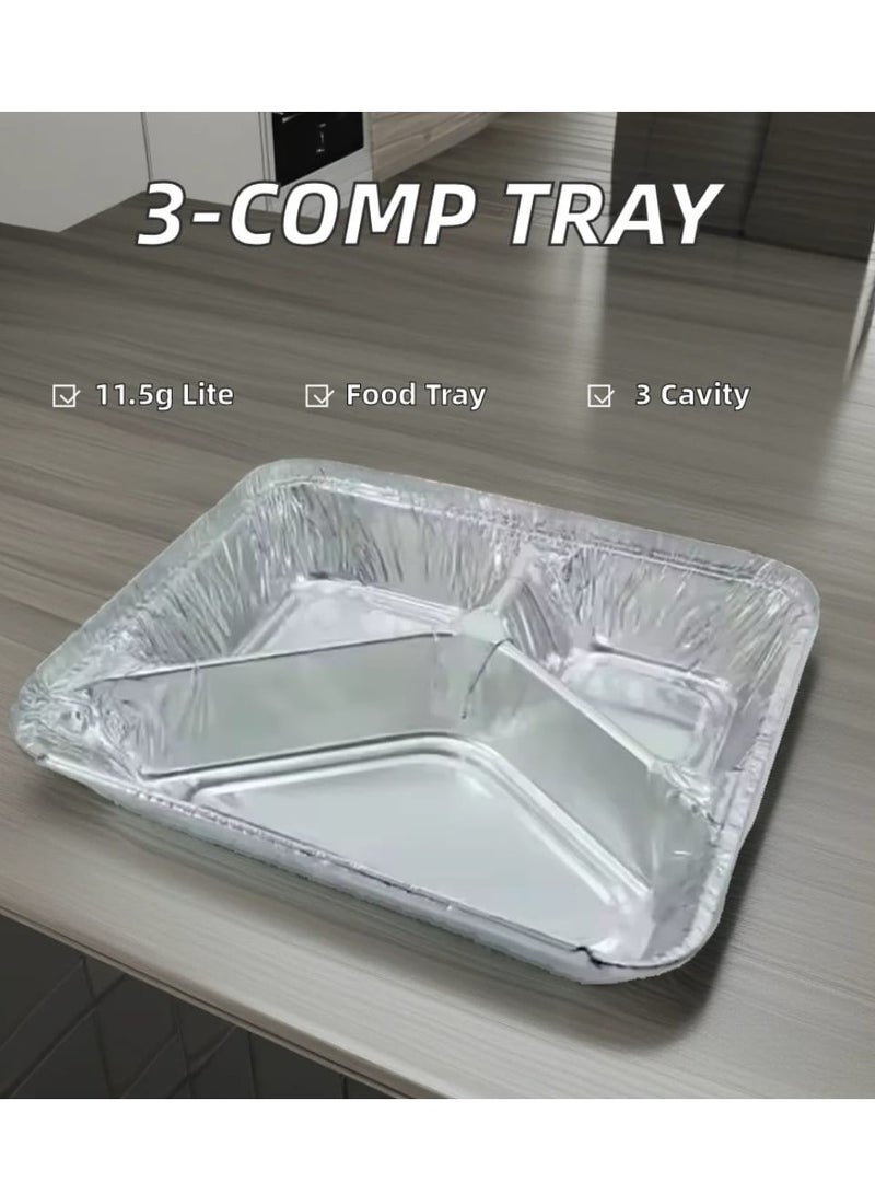 صينية ألومنيوم مقسمة 3 خانات | حافظة طعام للاستعمال مرة واحدة – مناسبة للغداء، العزومات، والرحلات (20 قطعه) - Image 5