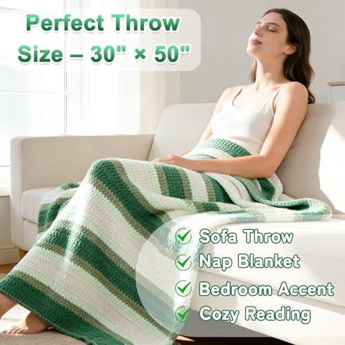 Reessy Crochet Blanket Kit for Beginners Adults – Gradient Green Ombre Throw Blanket Kit with Soft Chenille Yarn, Hooks & Instructions – Handmade Crochet Starter Set for Adults - Image 2