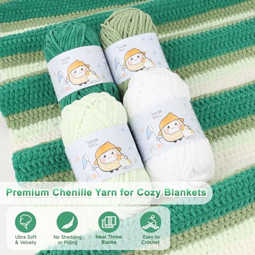 Reessy Crochet Blanket Kit for Beginners Adults – Gradient Green Ombre Throw Blanket Kit with Soft Chenille Yarn, Hooks & Instructions – Handmade Crochet Starter Set for Adults - Image 3