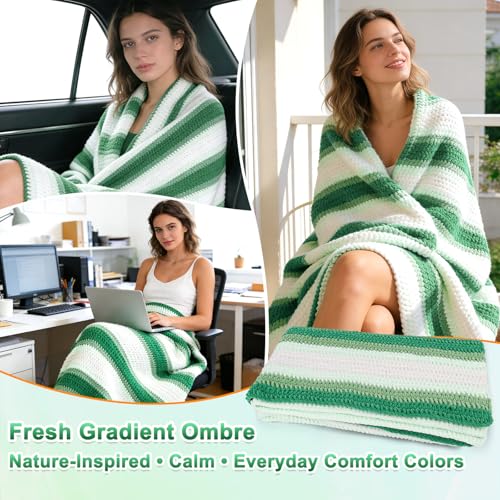 Reessy Crochet Blanket Kit for Beginners Adults – Gradient Green Ombre Throw Blanket Kit with Soft Chenille Yarn, Hooks & Instructions – Handmade Crochet Starter Set for Adults - Image 5