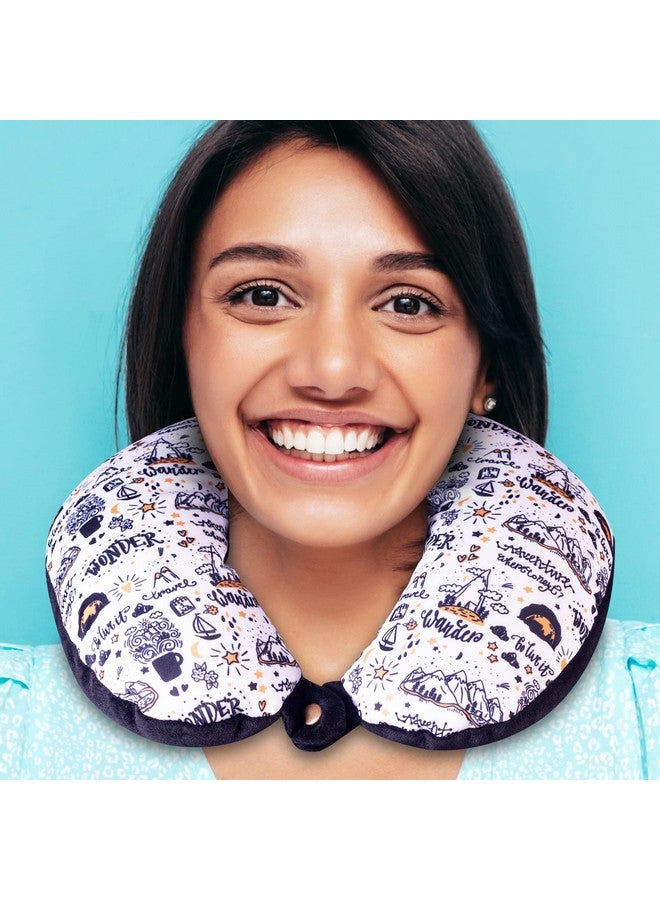 HOOPY Travel Neck Pillow in Soft Fabric for Head, Neck, Shoulder Support Filled with Soft Memory Foam Filling | Multi Purpose Neck Pillow| Neck Rest | Neck Pain | Vacation Print - Image 2