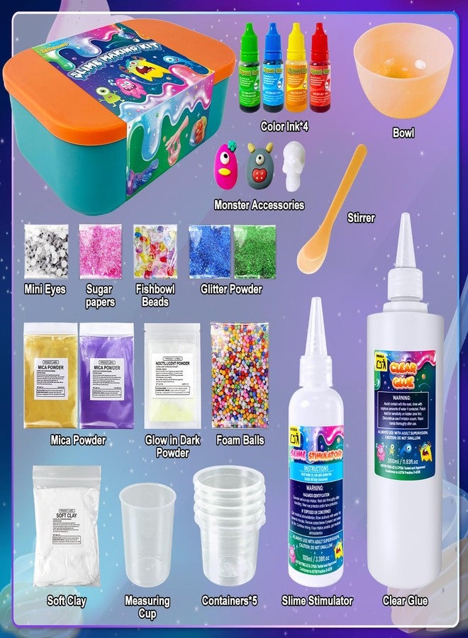 YOPINSAND Monster Slime Kit for Girls, Galaxy Slime Making Kit for Girls Boys 3-12, Glimmer Crunchy, DIY Slime Kit with Add-ins, Foam Balls, Charms, Glitters,Party Favors Gift Toys for Kids - Image 2