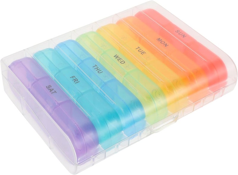 Generic 7-Day 21-Compartment Rainbow Portable Medicine Container with Flip Lid, Travel Pill Organizer Case for Daily Vitamin Storage and Medication Management - Image 1