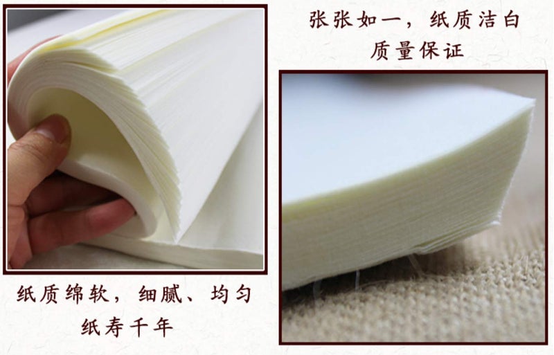 MEGREZ Chinese Japanese Calligraphy Xuan Paper, Rice Paper Sumi Calligraphy Paper for Calligraphy Brush Ink Writing, Painting Without Grids 100 Sheets/Bag,13.4 x 13.4 inch, Half Raw Ripe Xuan - Image 4