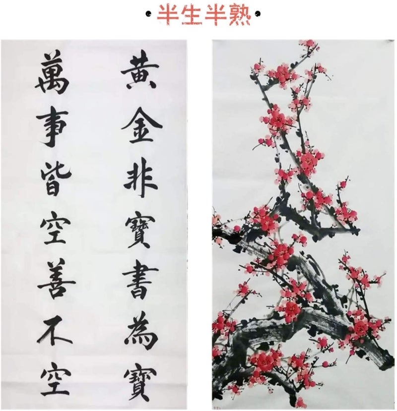 MEGREZ Chinese Japanese Calligraphy Xuan Paper, Rice Paper Sumi Calligraphy Paper for Calligraphy Brush Ink Writing, Painting Without Grids 100 Sheets/Bag,13.4 x 13.4 inch, Half Raw Ripe Xuan - Image 2