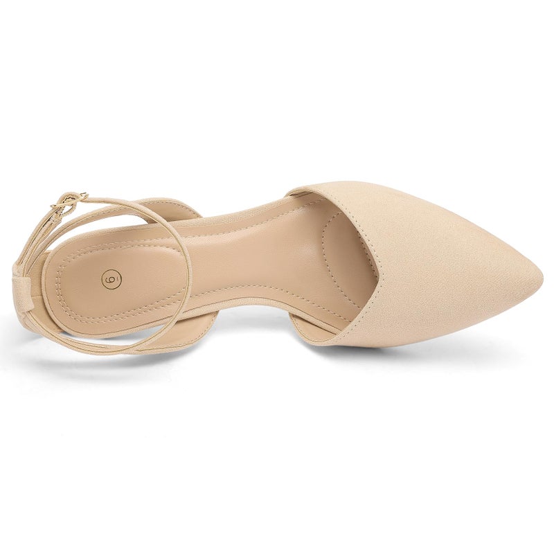 mysoft Women's Pumps Shoes Pointed Toe Kitten Low Heels Stiletto Ankle Strap Closed Toe Wedding Party Dress Sandals Nude Suede - Image 4