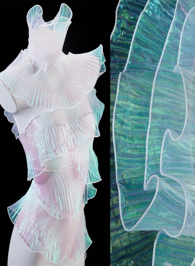 NICENEEDED 15 Yards Ruffle Pleated Chiffon Trim, Retro Organza Tulle Fabric, Iridescent Applique Trim Sheer Ribbon Lace Fabrics for DIY Wedding Dress Clothing Sewing Craft Curtain Home Decor - Image 1