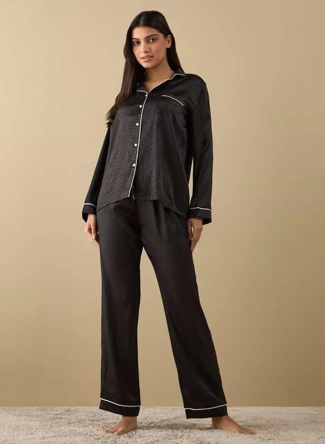 Splash FAV All-Over Animal Print Long Sleeve Shirt and Elastciated Pyjama Set
