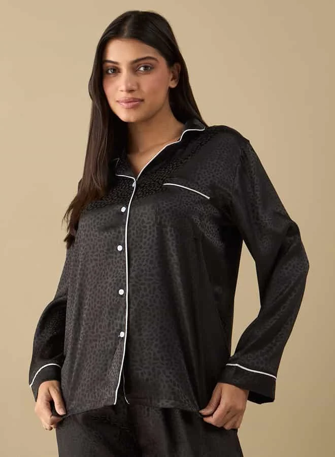 Splash FAV All-Over Animal Print Long Sleeve Shirt and Elastciated Pyjama Set