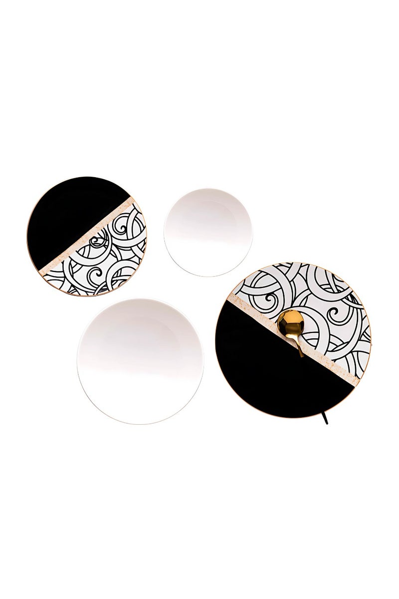 Lotus Fathi Mahmoud 24-piece round porcelain dinner set - white and black 