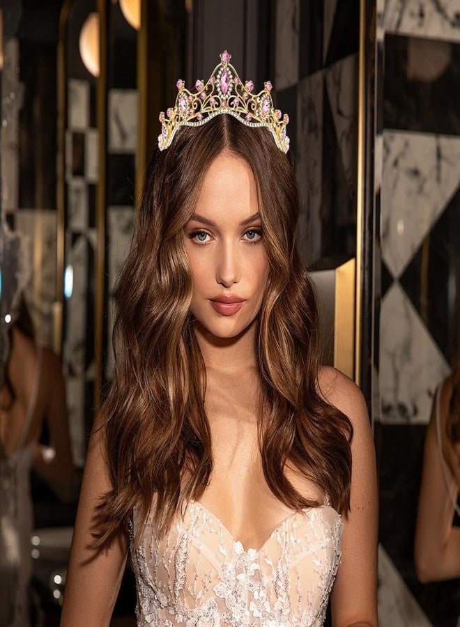 Arvintas Pink Tiaras for Women Princess Crown Headband, Crystal Tiaras Birthday Crown Wedding Rhinestones Princess Party Headbands Hair Accessories for Women and Girls - Image 3