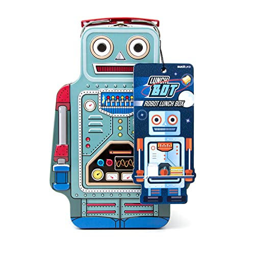 Suck UK Tin Robot Lunch Bag - Kids Lunch Box - Food Storage Tin - Boys Lunchbox - Retro Bag Kids - Packed Lunchbox - Bento Boxes For Adult - Food Container With Carry Handle - Snack Metal Boxes - Image 5