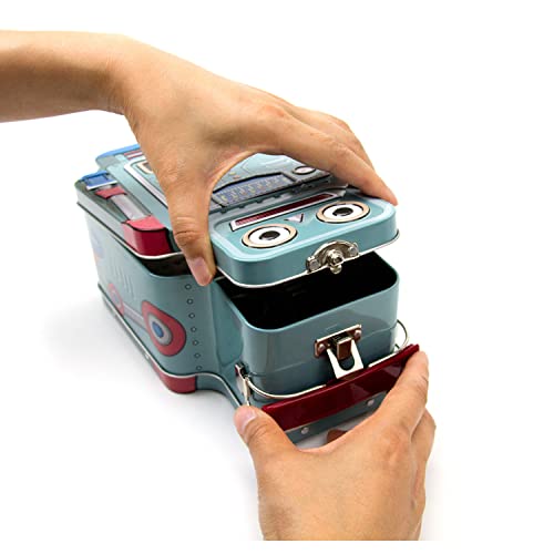 Suck UK Tin Robot Lunch Bag - Kids Lunch Box - Food Storage Tin - Boys Lunchbox - Retro Bag Kids - Packed Lunchbox - Bento Boxes For Adult - Food Container With Carry Handle - Snack Metal Boxes - Image 4
