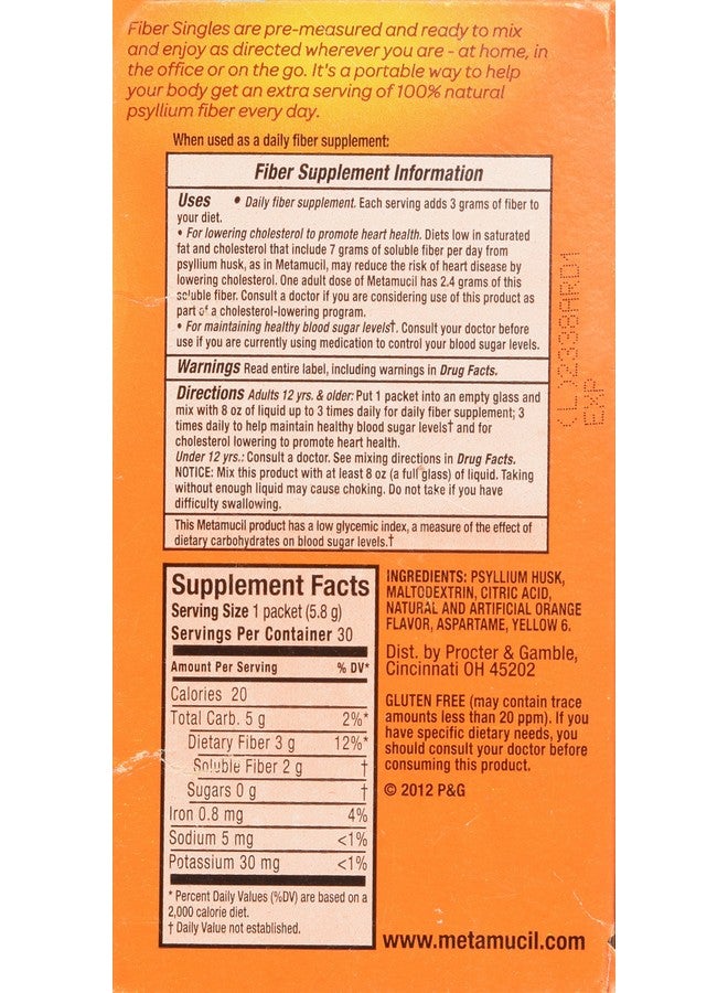 Metamucil Fiber Singles Smooth Texture Sugar Free Orange -- 30 Packets - Image 2