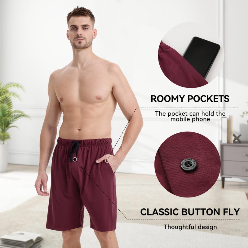 BAMBOO COOL Men's Pajama Bottoms Short Pants Lounge Sleep wear Sleeping Pajamas Athletic Run Workout Gym Active Shorts 2 Pack - Image 3
