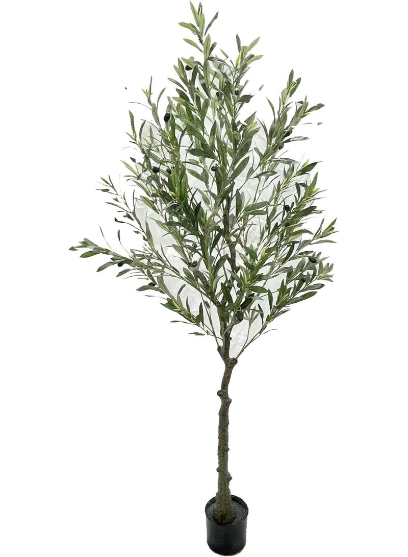 Hebe Artificial Olive Tree Tall Faux Silk Plant for Home Office Decor Indoor Fake Potted Tree with Wood Branches and Fruits (180 cm) - Image 1